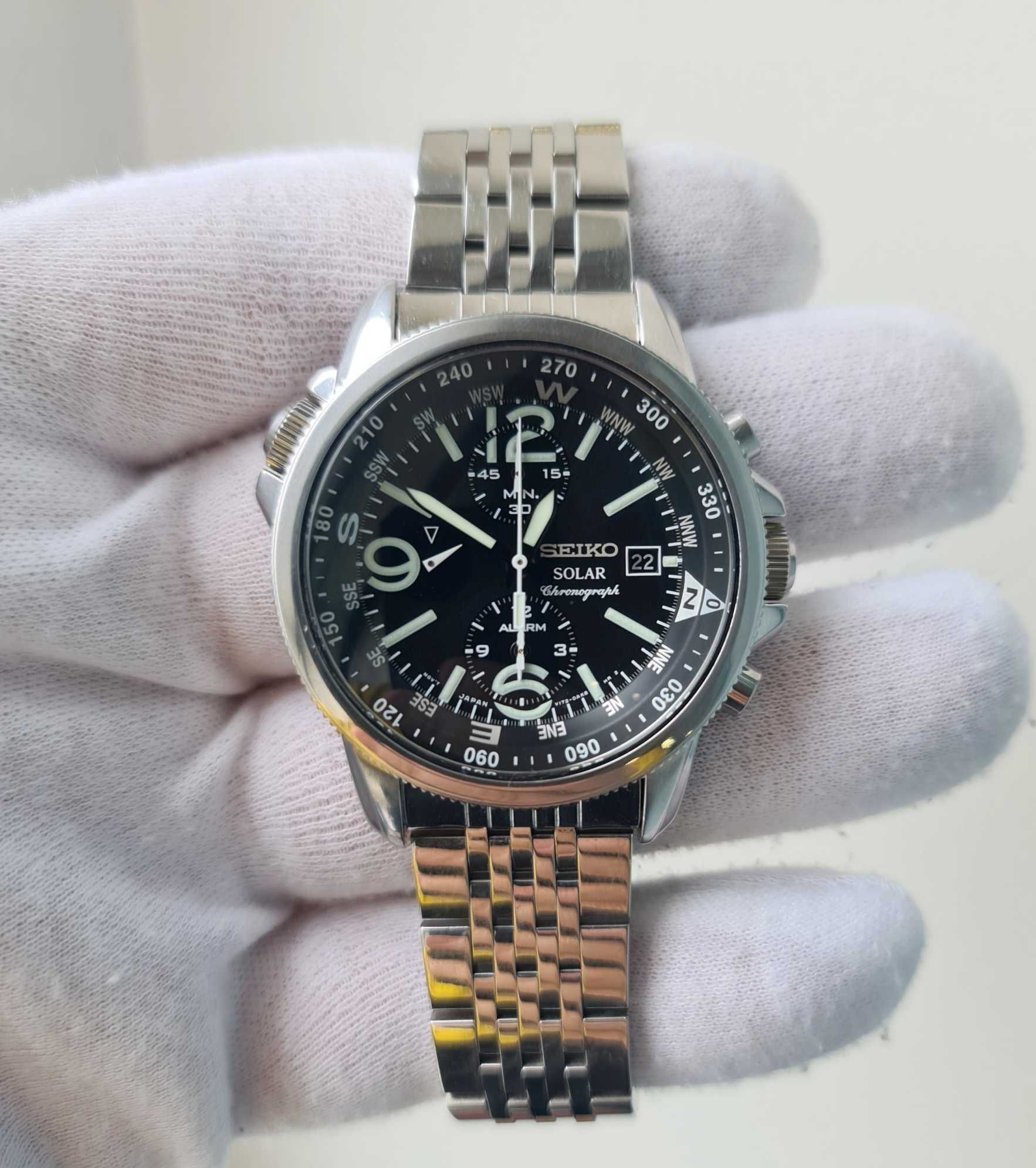 Чоловічий годинник Seiko SSC135P1 Solar Alarm Chronograph 42mm 100m