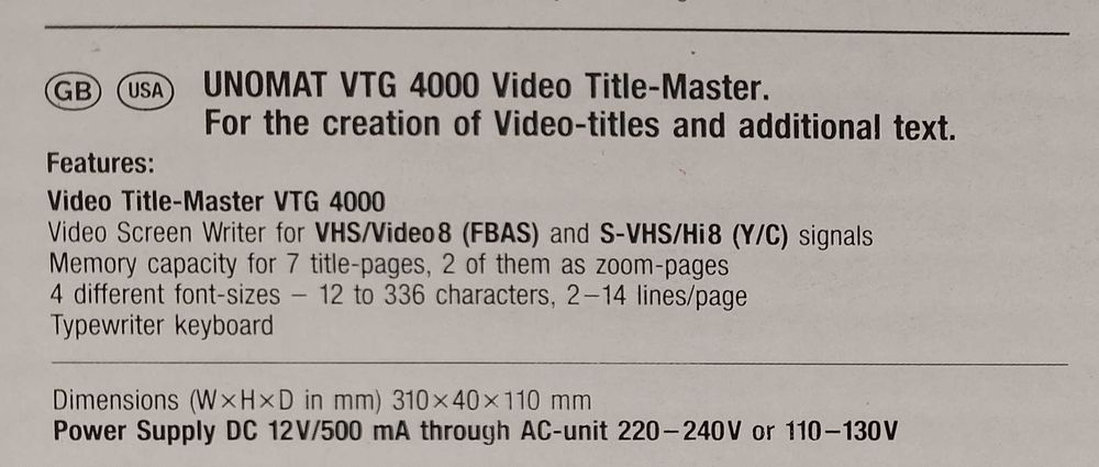 mikser Unomat VP 6000 + generator tytułów Unomat VTG 4000