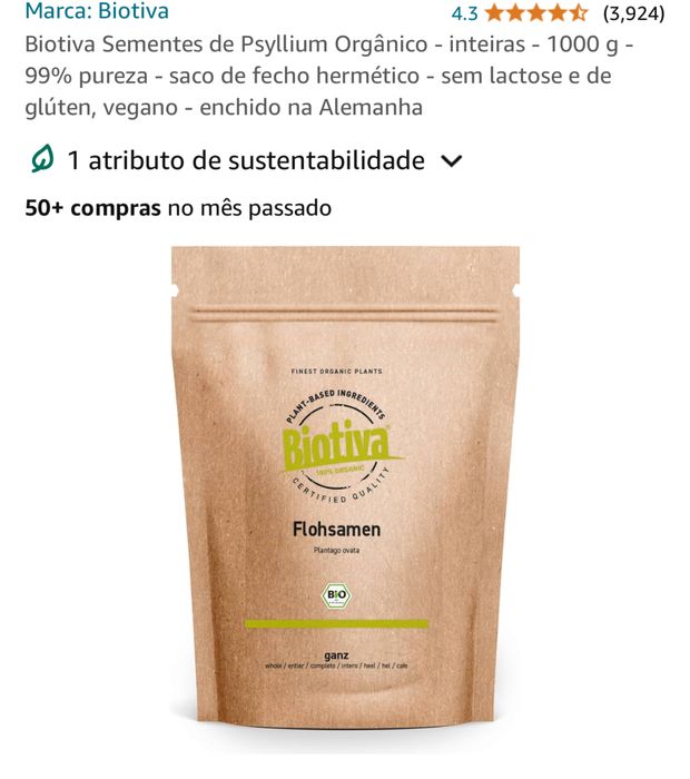 Sementes inteiras psyllium 1kg