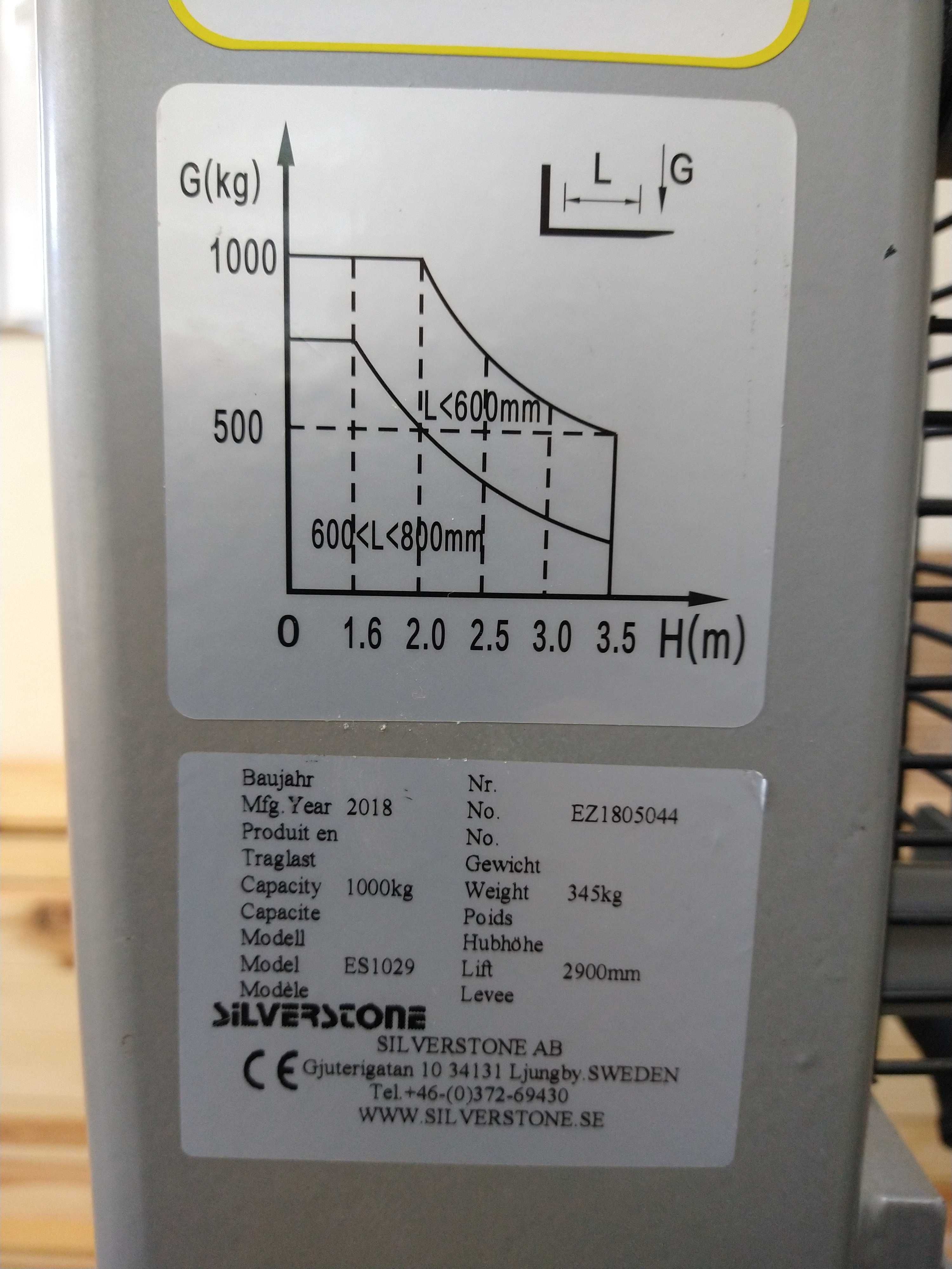 Masztowy wózek paletowy Silverstone ES 1029