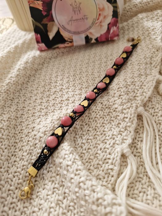 Bransoletka Rodonit Hematyt pozłacany. Hand Made na prezent.