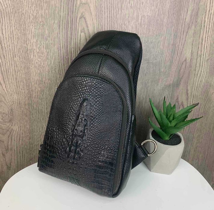 Чоловіча шкіряна бананка рептилія на груди з натуральна шкіра барсетка