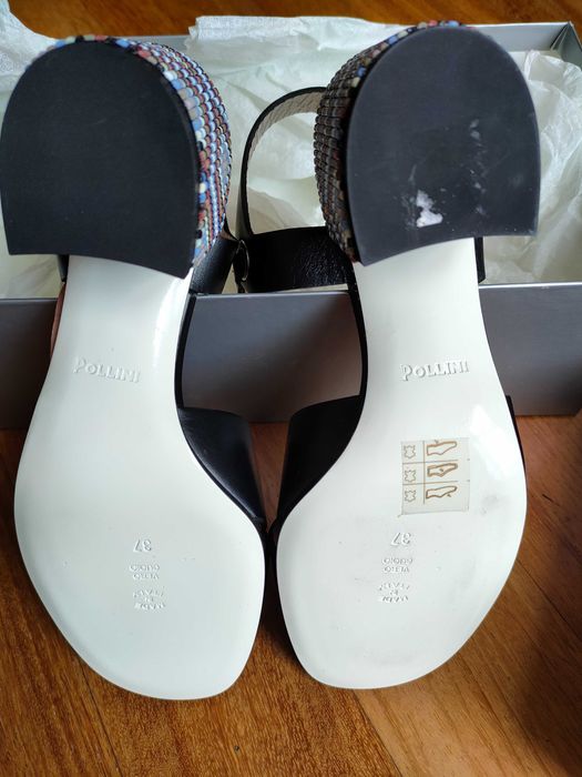 Włoskie, nowe sandałki na obcasie firmy Pollini, rozm. 37