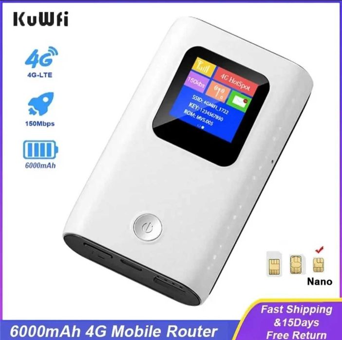 Мобільний Wi-Fi-маршрутизатор KuWfi 6000 мАг / Портативний 4G-маршр.