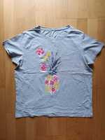 Koszulka T-shirt szara ze wzorem ananas, kwiaty r. L