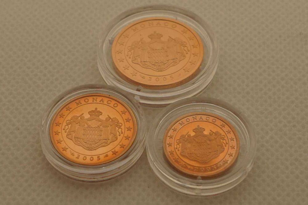 Moedas 1-2-5 Euro Cent Mónaco, 2005, PP - PROOF 35.000ex
