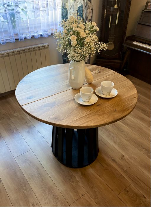 Stół rustykalny dębowy fi 100 – rozkładany / nierozkładany