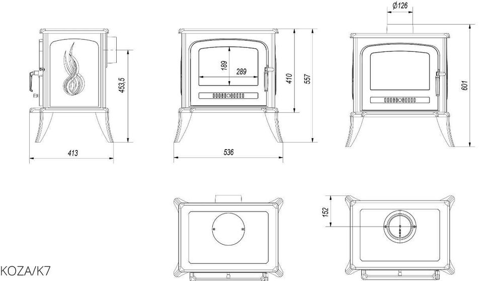 Чавунна піч-камін, піч. чавунна піч,піч-камін Kratki KOZA K7 (5,0 кВт)
