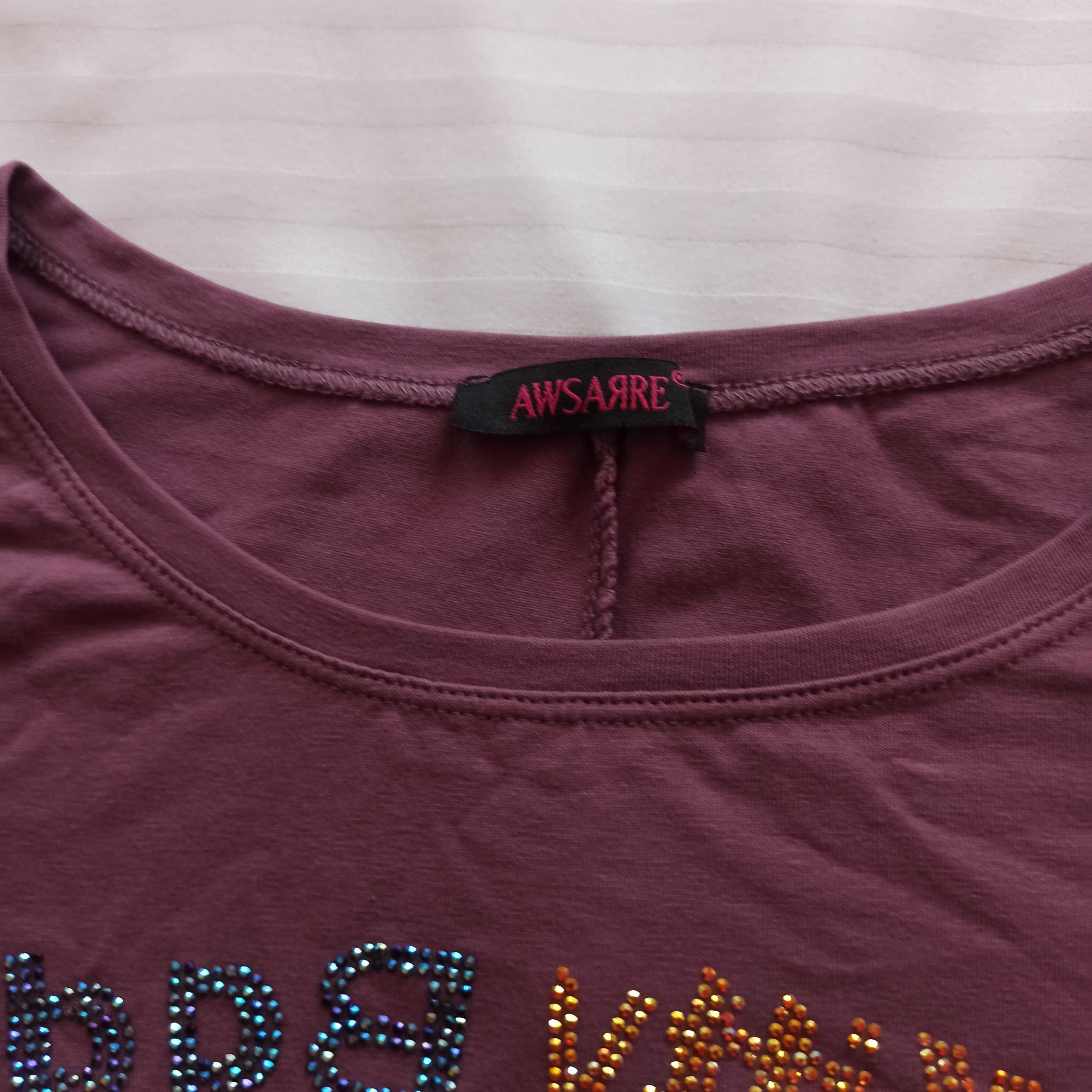 Letni bluzka t-shirt na lato w kolorze ciemnego różu dekor cekiny