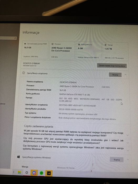 Komputer Stacjonarny GAMINGOWY GTX1660 ti 6GB VRAM 16GB RAM