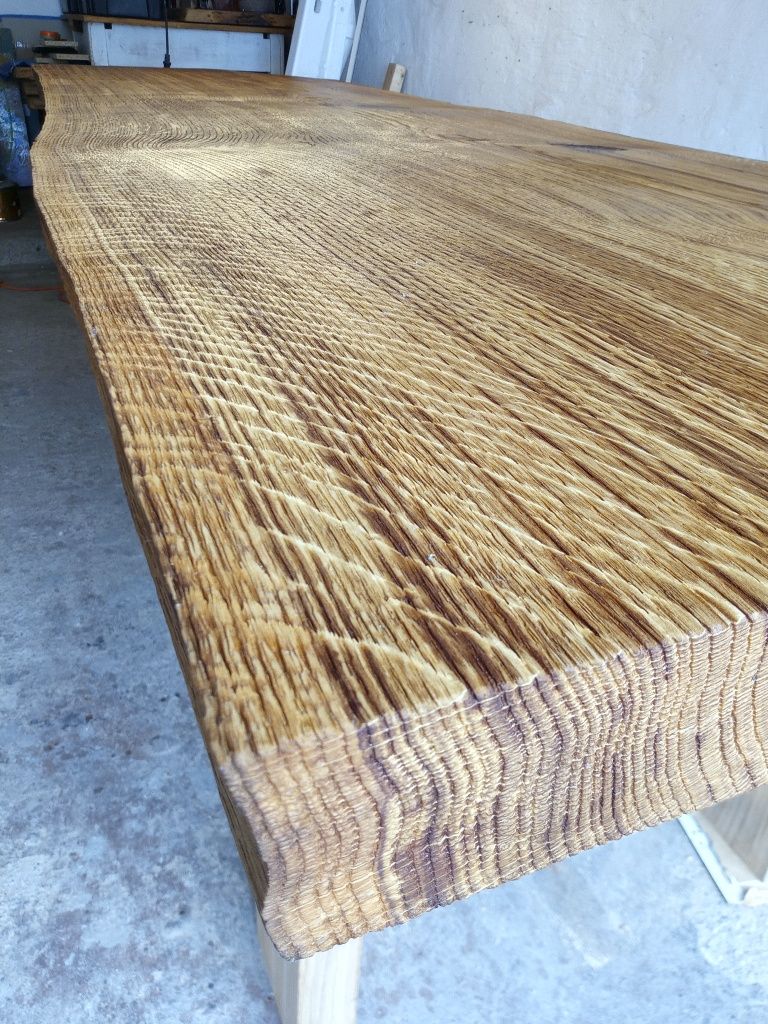 Stół dębowy piaskowany dąb monolit lite drewno surowy 240x90