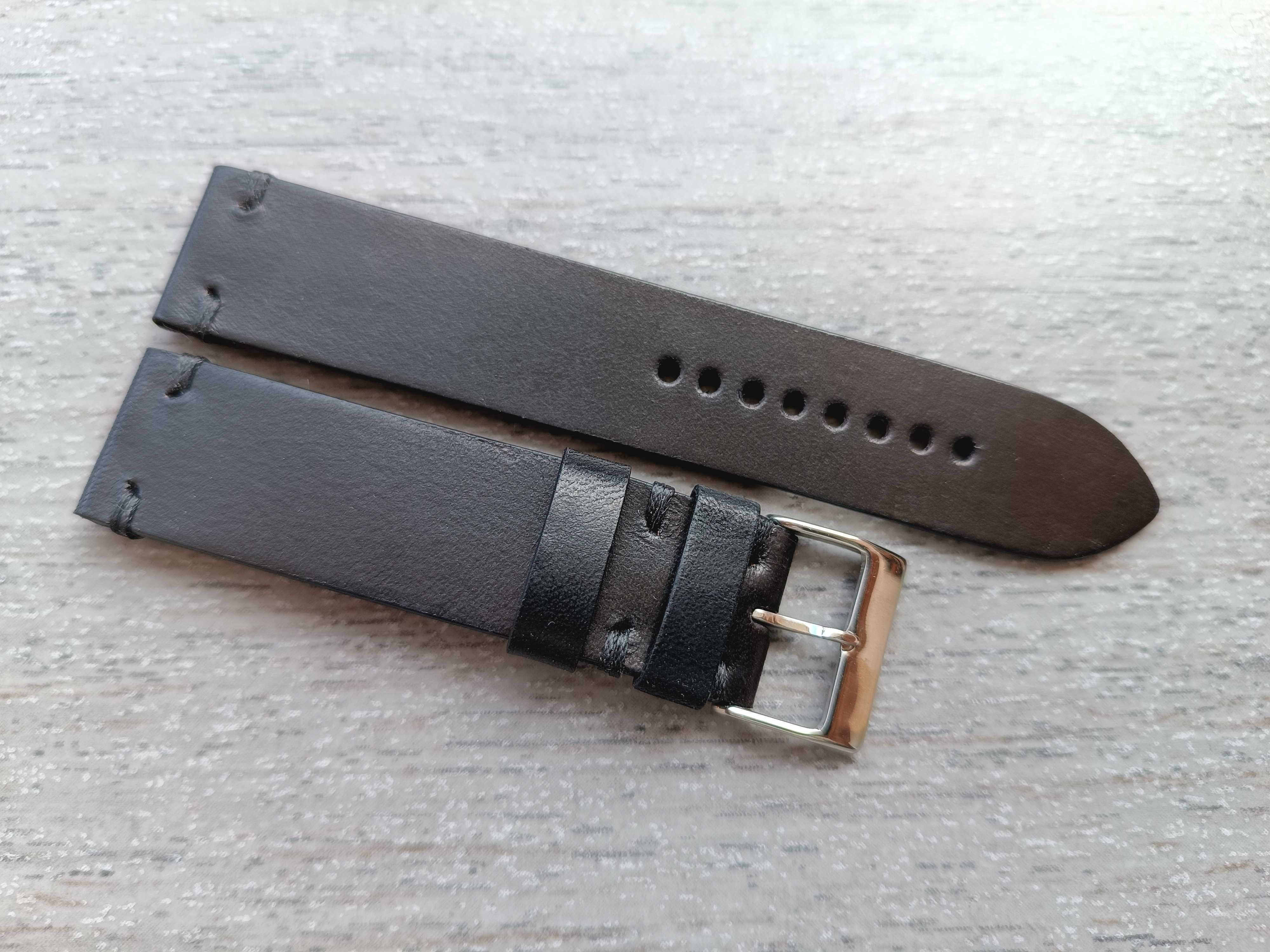 Czarny skórzany pasek zegarka 20 mm mat M