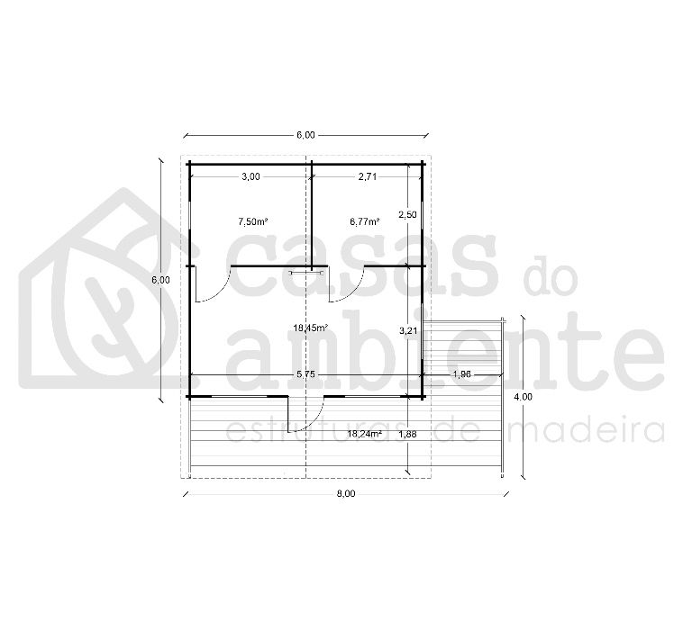 Casa de Madeira - Cabana de 47,3m2 (33m2+14,3m2)