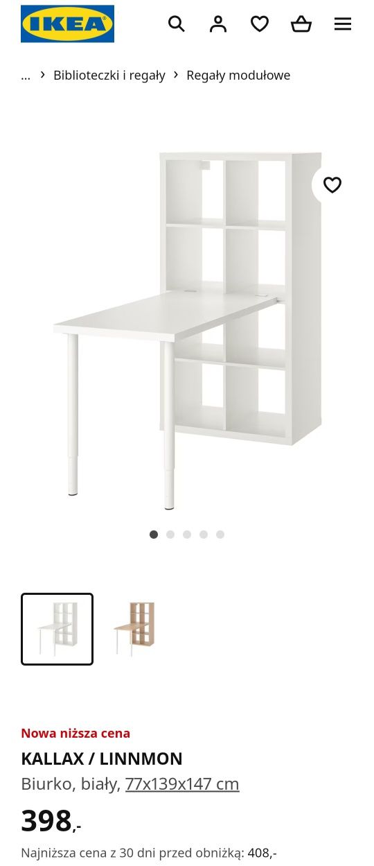 Kallax 2x4 razem z biurkiem plus krzesło