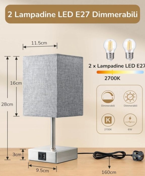 EDISHINE Lampka nocna LED, dotykowa, ściemniana, ZESTAW 2 SZTUK