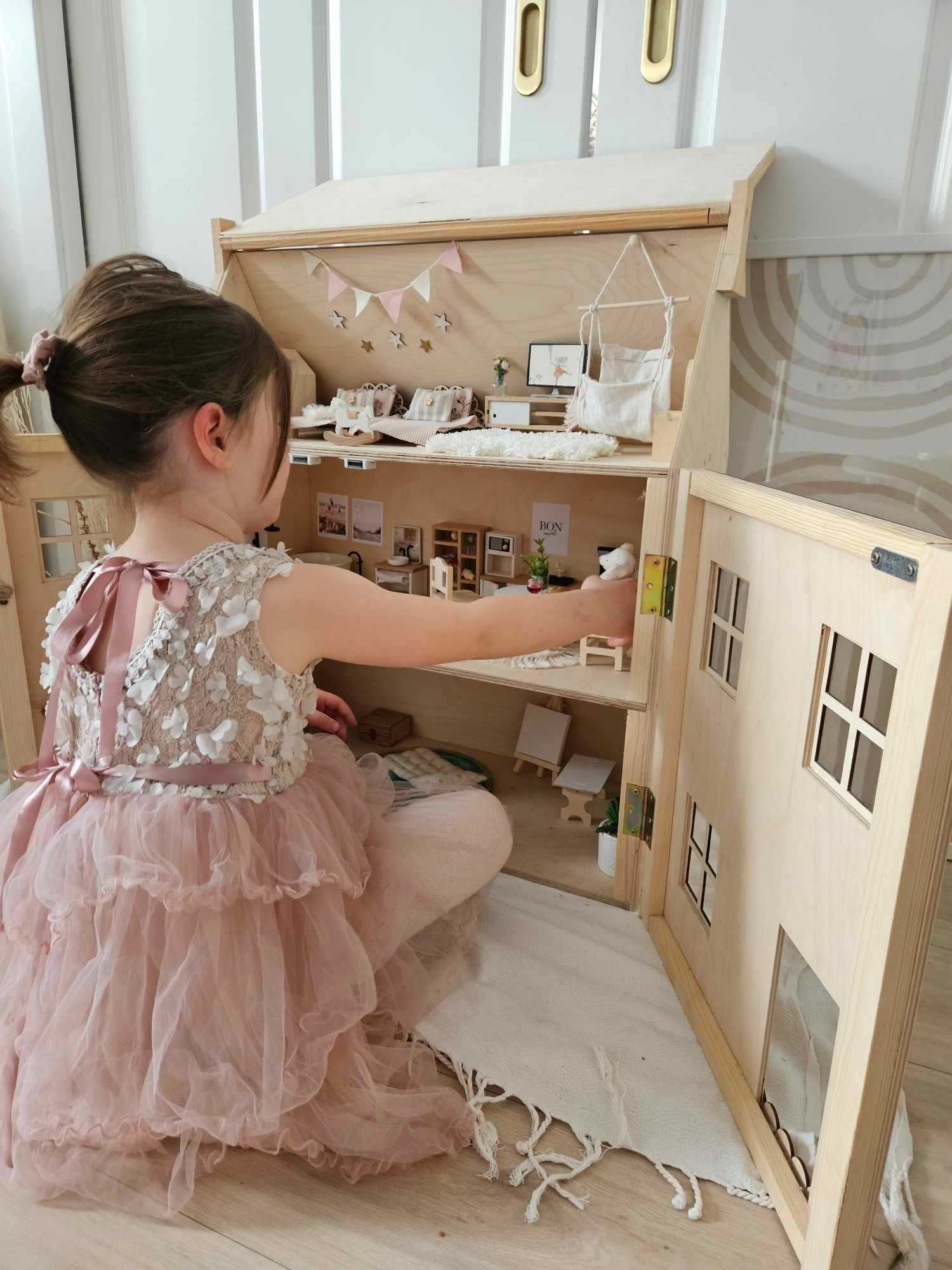 Nowy Piękny otwierany domek drewniany dla lalek myszek maileg mebelki