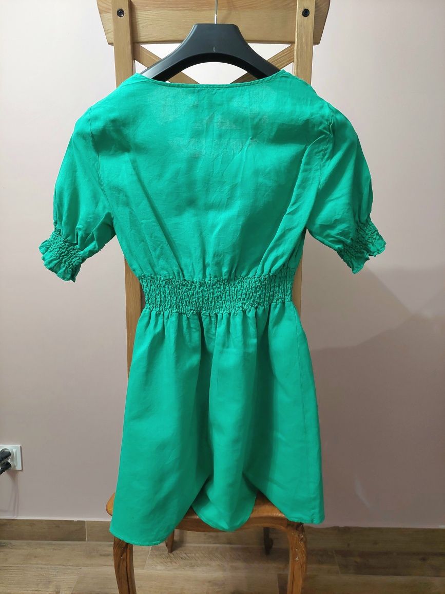 Zielona sukienka ZARA lniana rozmiar XS