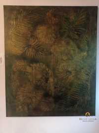 Duży obraz ręcznie malowany tekstura rośliny butelkowa zieleń 120x100