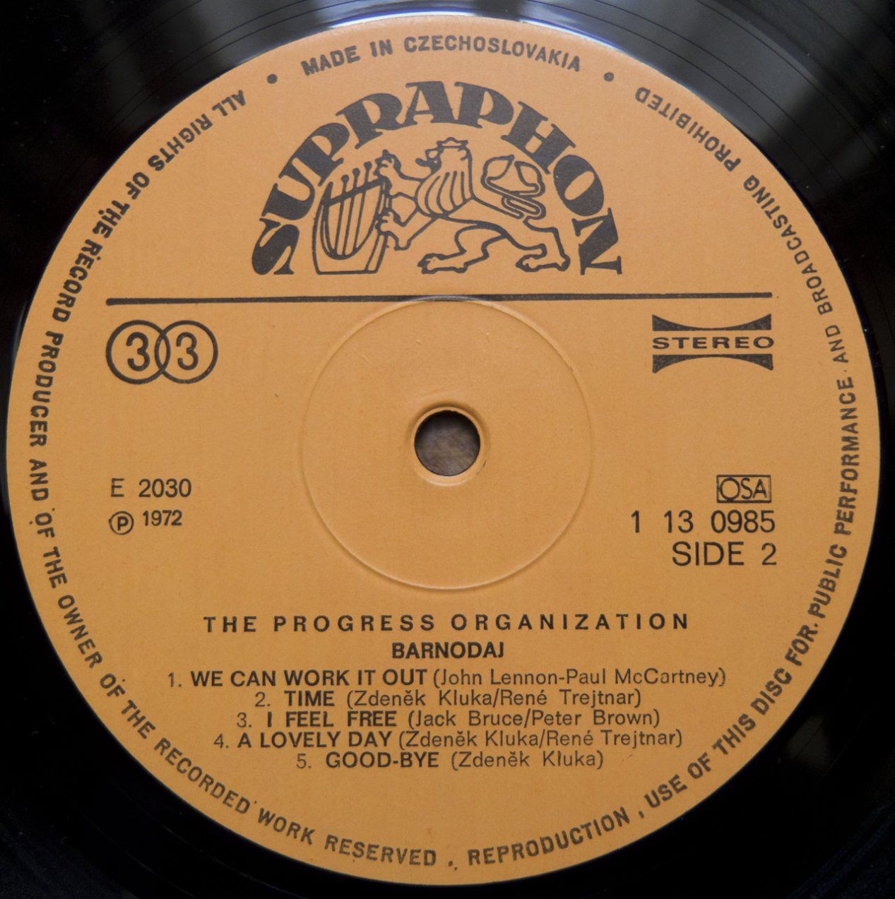 THE PROGRESS ORGANIZATION ~ Barnodaj ~ 1973 Supraphon ~ LP winyl