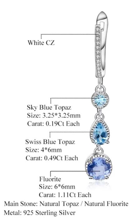 Kolczyki srebro 925 z naturalnym topazem i fluorytem
