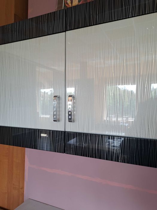 Nowy Zestaw mebli kuchennych fronty MDF czarno białe połysk 210 cm