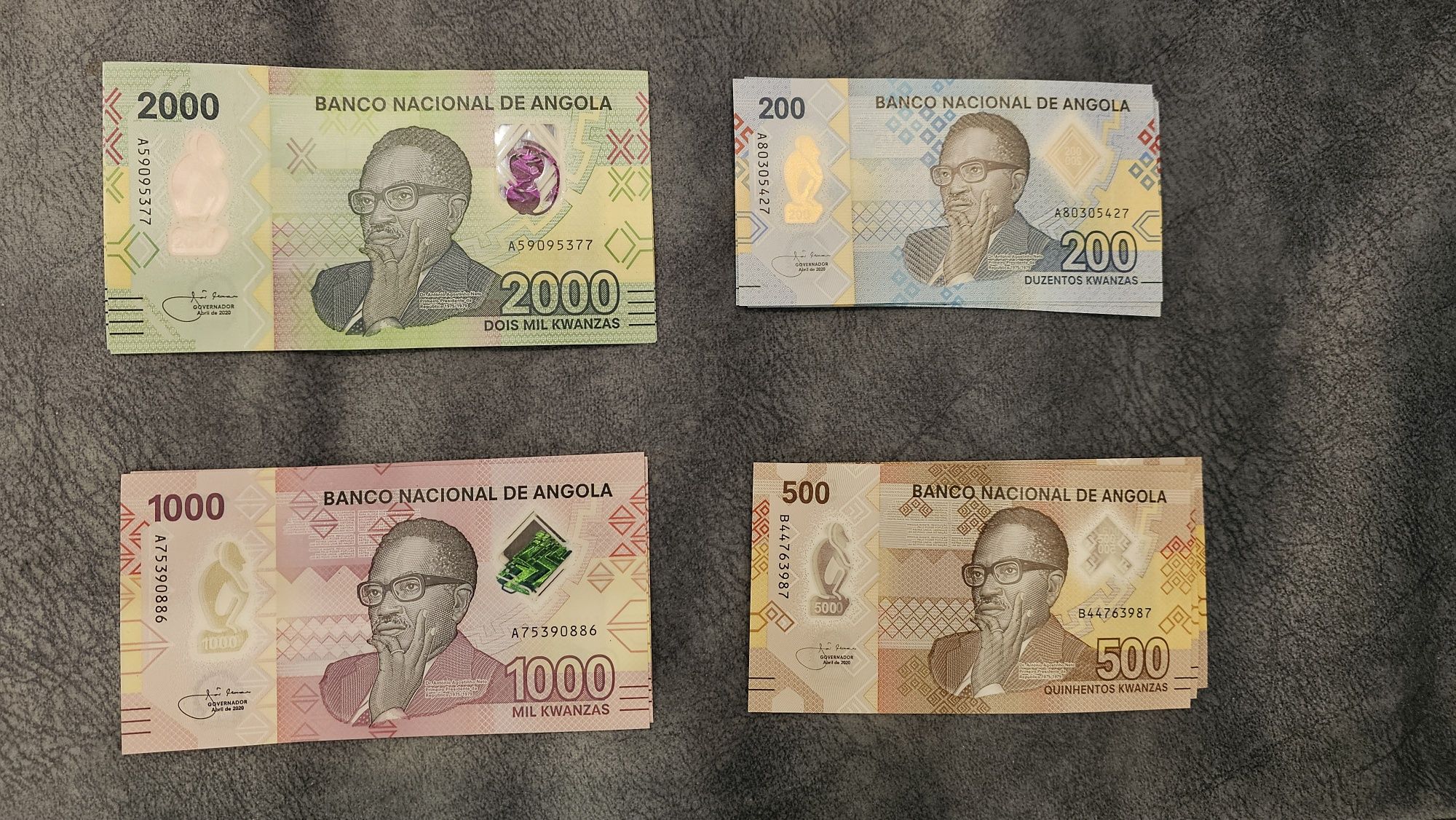 Банкноти,  Ангола 200, 500, 1000 та 2000 кванза 2020 року. Нові