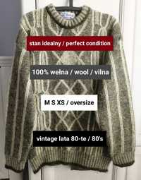 M S XS oversize wełniany sweter real vintage stan idealny unikat