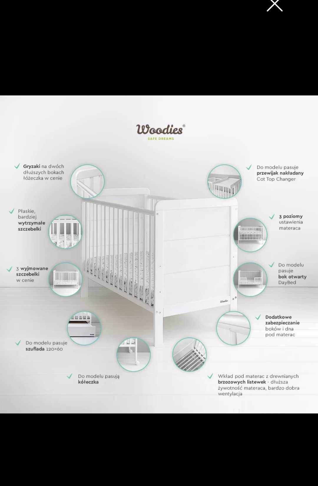 Łóżeczko niemowlęce Woodies Modern Cot 120x60