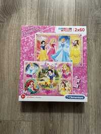 Puzzle clementoni 2x60 5+ księżniczki Disney bdb