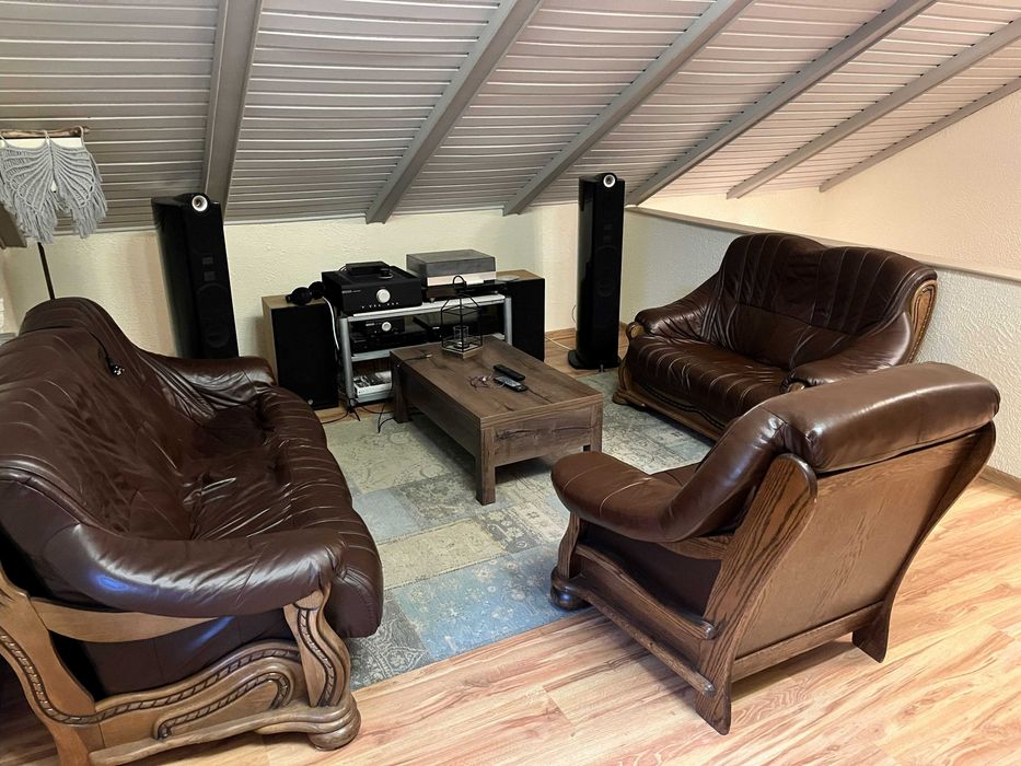 Wypoczynek skórzany dębowy  3+2+1 stan bardzo dobry