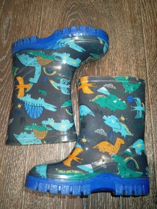 Детские резиновые сапоги для мальчика с динозаврами 14-15 см синие