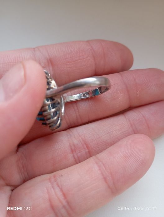 Каблучка срібна з бірюзою та перітом