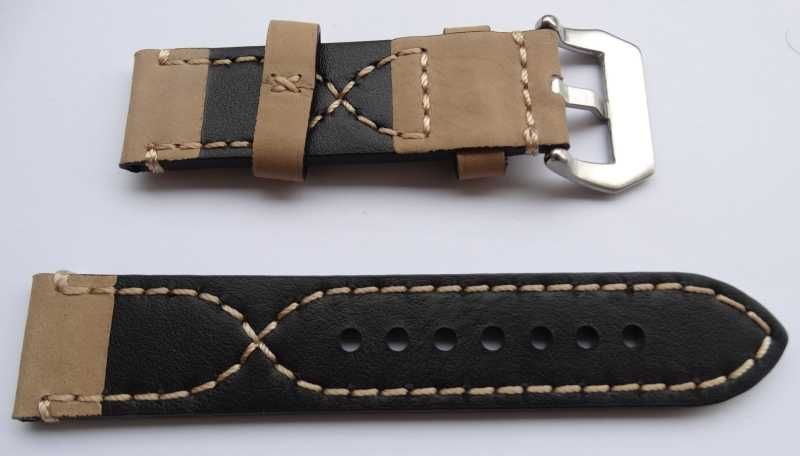 Gruby pasek do zegarka 24mm Panerai PAM beżowy brązowy klamra pre-v
