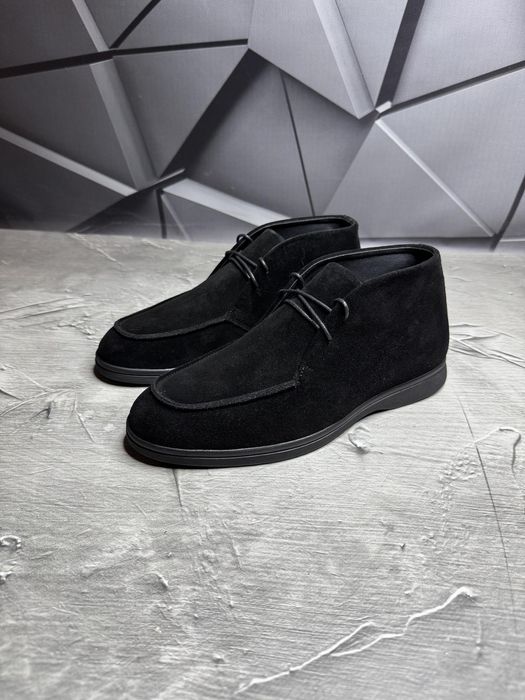 Ботинки Зимние Замшевые чёрные мужские LORO PIANA Suede! Замша + БАЙКА