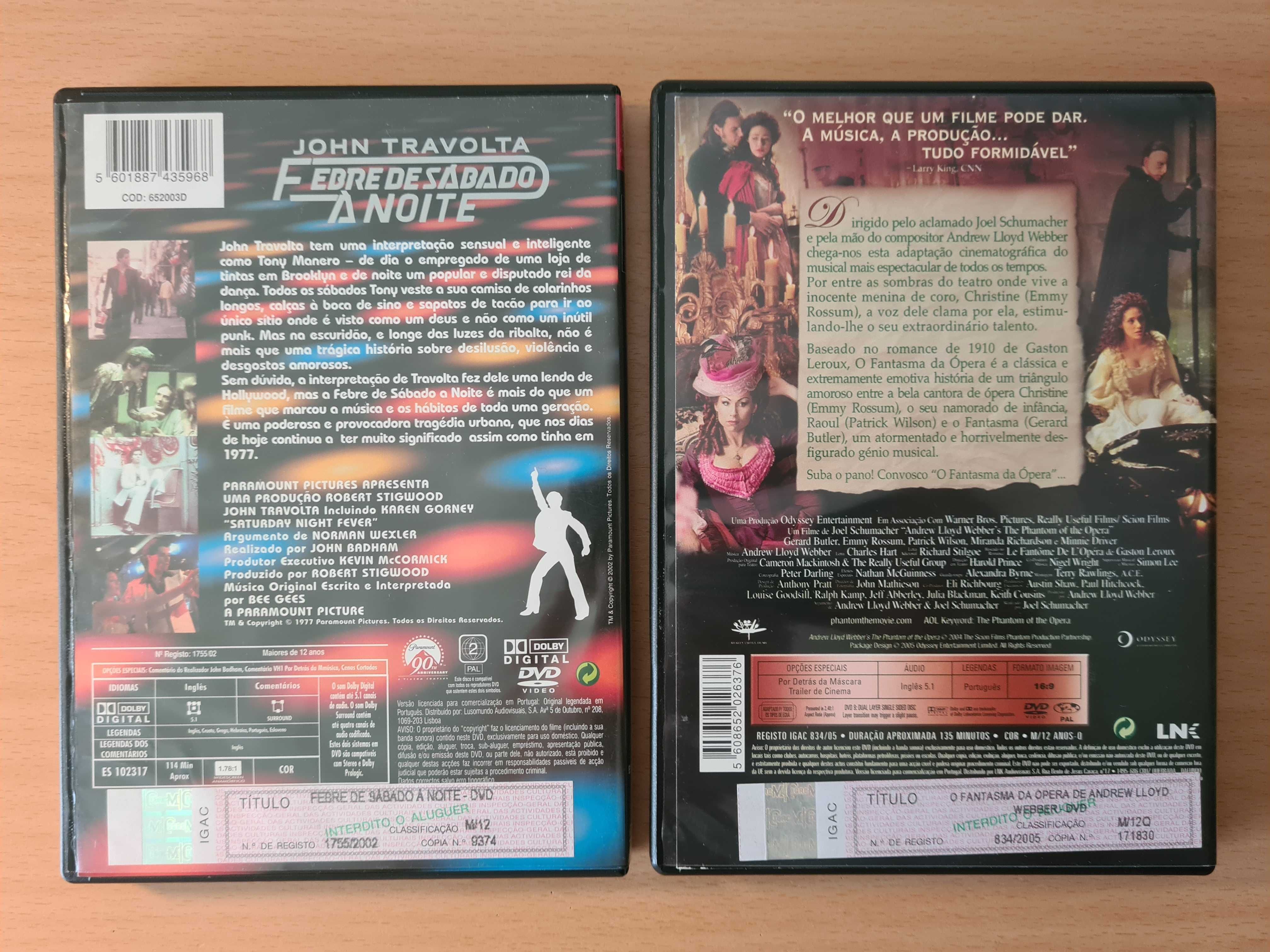 2 filmes em DVD de música: Febre de Sábado à Noite e Fantasma da Ópera