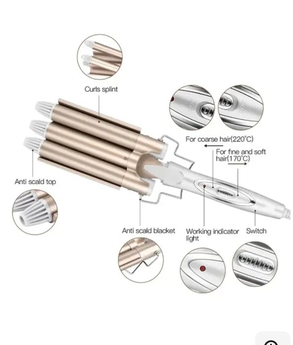 Плойка для волосся професійна Kemei KM-1010 потрійна для створення лок