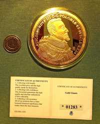 Zygmunt III, 100 dukatów 1621, kopia 70 mm jak oryginał, pozłacana