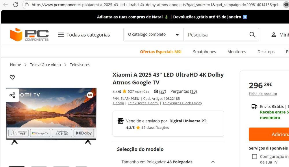 SmartTV Xiaomi 43 L43MA-AUEU