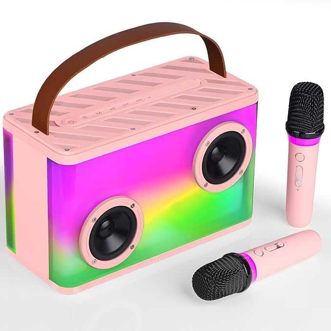 BONAOK przenośna maszyna do karaoke z lampkami, odtwarzacz karaoke z 2