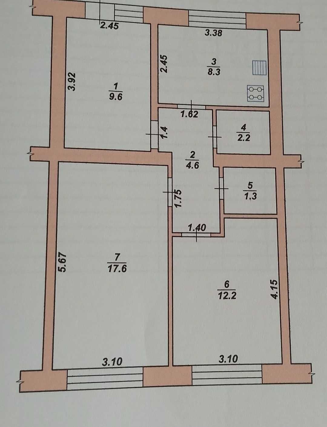 № 12693 - 2к. квартира, Тетерівка, 56 м2, не кутова, кімн. роздільні