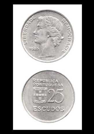 Moedas Portuguesas - 25$ escudos (cupro-niquel)