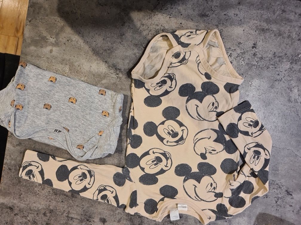 Body bodziaki H&M 86 szare myszka Mickey beż