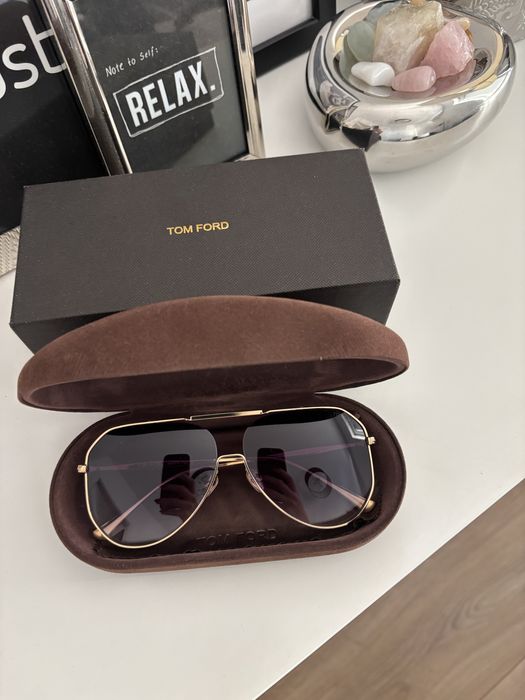 Okulary Tom Ford nowe awiatorki metaliwe szare szkla TF0853
