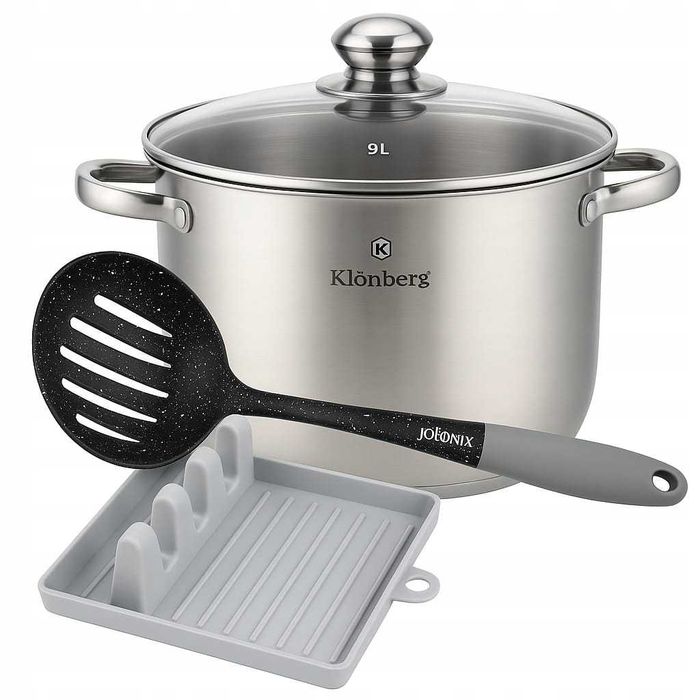 DUŻY Garnek 9L Stal nierdzewna GRATIS Podstawka + Łyżka 24CM KlonBerg