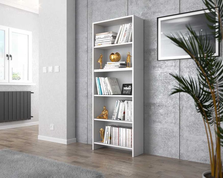 Regał Na Książki Paulla 60cm Nowoczesny Stojak 5 Półek Do Salonu Duży