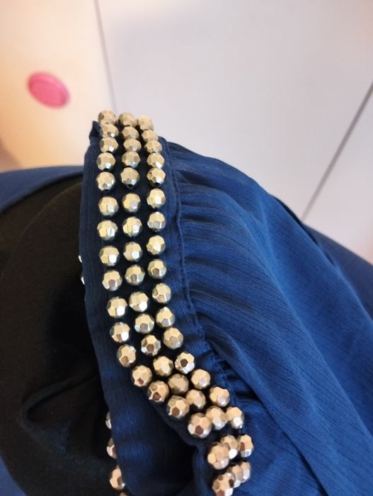 Kobaltowa elegancka szyfonowa sukienka rozmiar 40