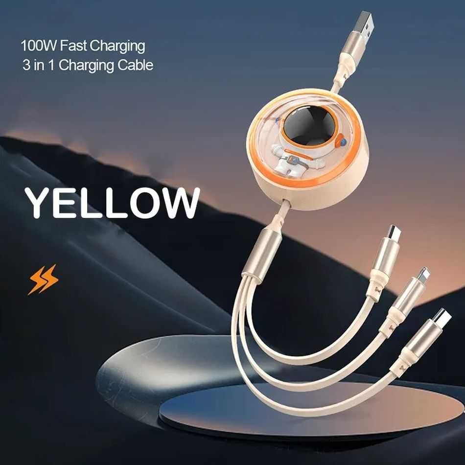 Kabel do superszybkiego ładowania 3w1 5A astronauta jasno żółty