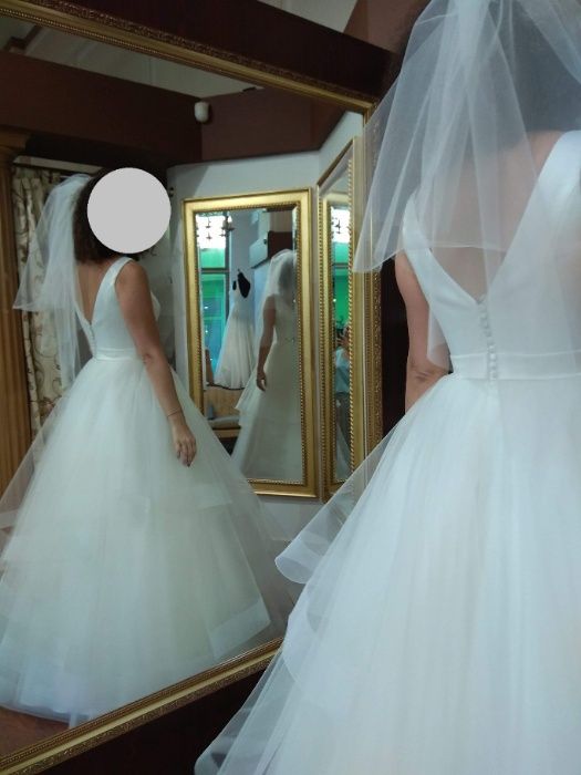 36/38 suknia ślubna dodatki księżniczka fale satyna tiul Herm's Boston