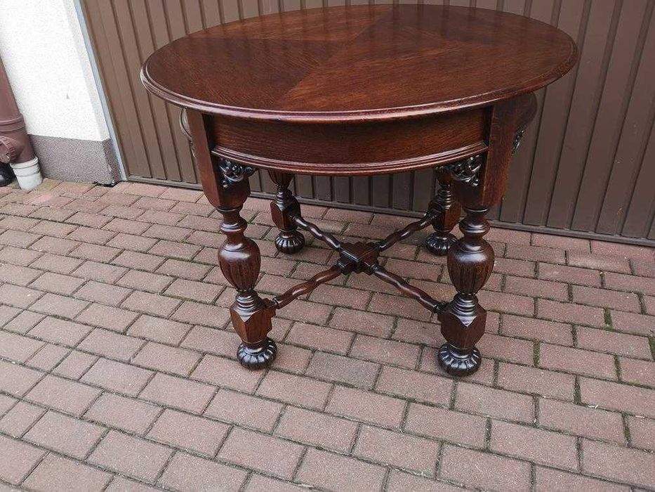 Stół Dębowy Okrągły 99 Unikat Zgrabny Stary Antyk Po Renowacji.