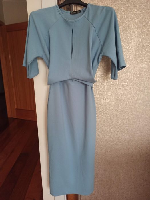 Vestido em malha azul XS boohoo